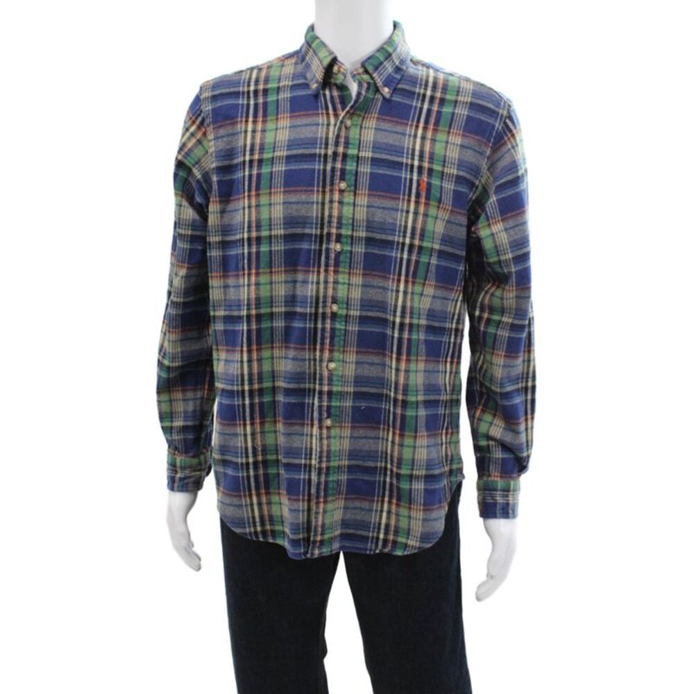 Ralph Lauren Blue Label Mens Plaid Classic Fit Button Shirt Blue  Size Large